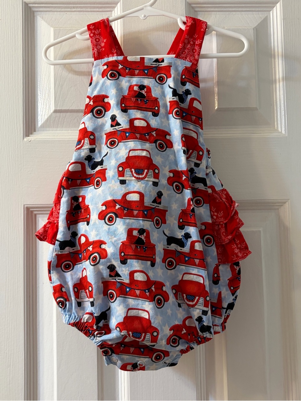 Ricrac & Ruffles Adorable Ruffle Bubble w/Dog in Red Truck Allover Print 24/2T